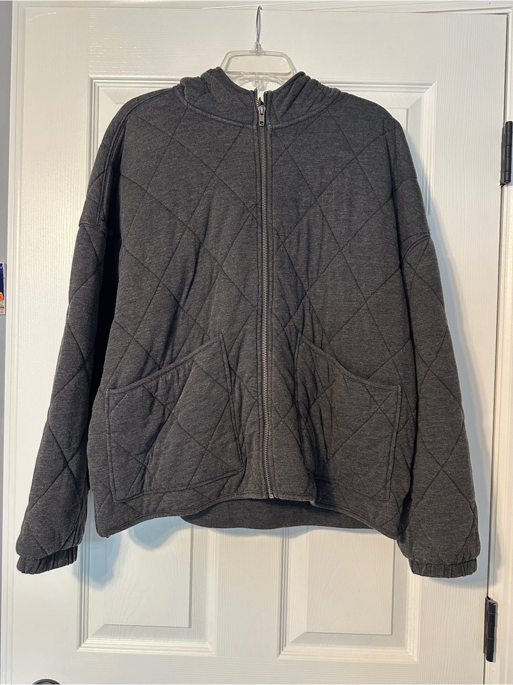 Wild Fable Quilted Zip-Up Hooded Jacket - Charcoal